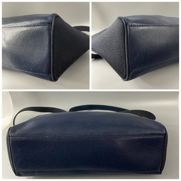 Exquisite Eliana Italy Blue Leather with Black Canvas Tote Bag - Picture 13 of 13